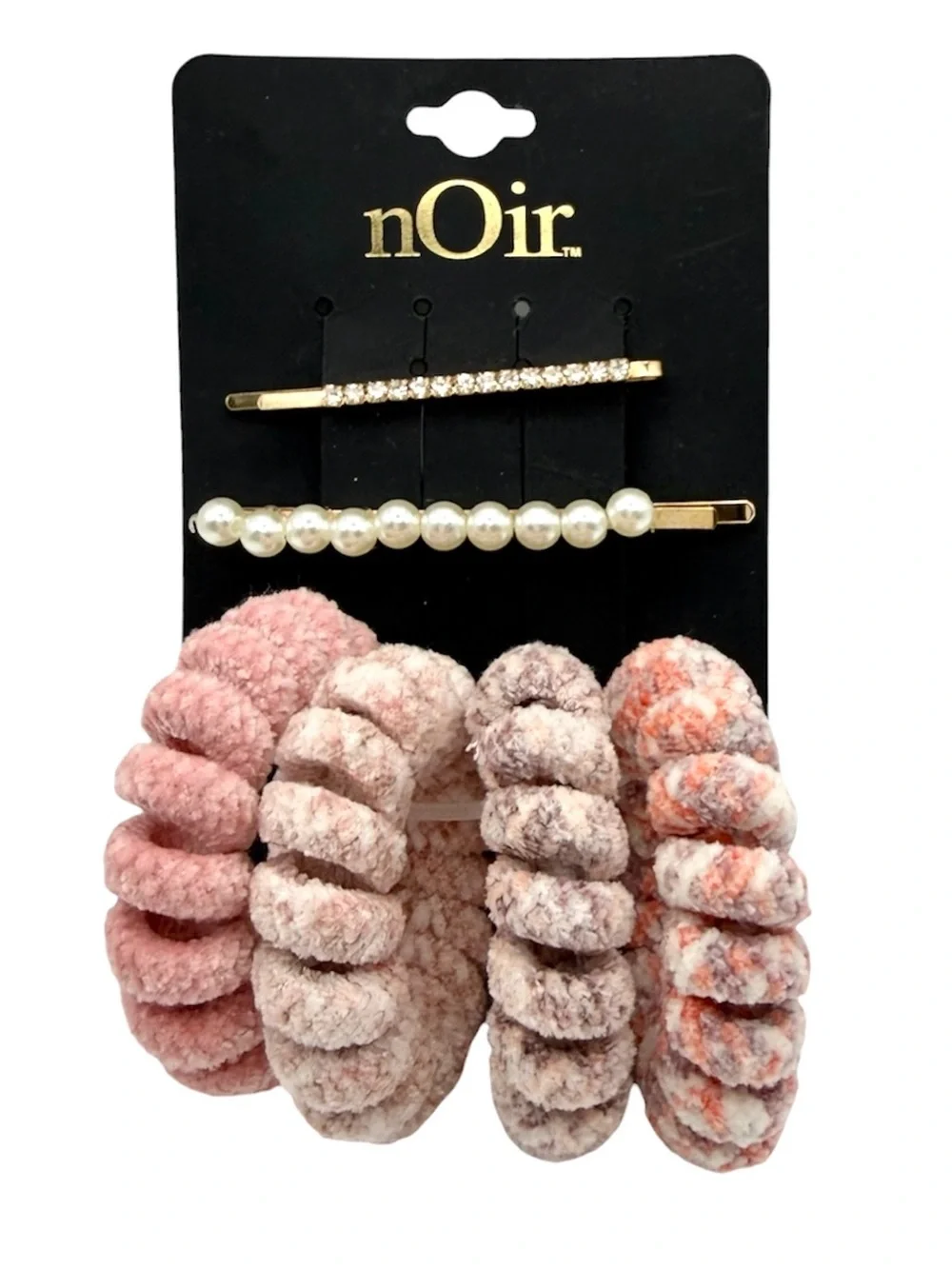 Noir Hair Accessory Set Rhinestone Pearl Bobby Pins And Coil Hair Ties 6 PCS